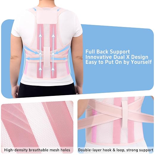 Back Brace Posture Corrector for Seniors Women and Men Upgraded Dynamic Traction Correction System Adjustable Shoulder Support Straightener Helps Reduce Upper Lower Back Pain Suitable for Hump Scoliosis Pink XX-Large