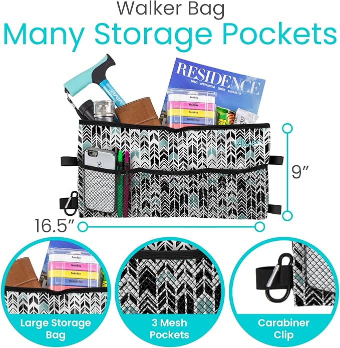 Vive Walker Bag - Accessories Wheelchair Basket Pouch (Water Resistant) - Seniors Caddy Accessory Attachment for Folding, Rolling Walkers - Carry Storage Carrier Tote - Lightweight, Universal Size