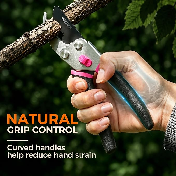 VOTREK® Bypass Pruning Shears, 8.5" Jam-Proof Spring Clippers for branches | Sharp & Anti-Rust SK5 Blade, Ergonomic Non-Slip Grip for Weak Hands, Garden Pruner for Heavy Duty Tree Trimming, Rose, Bonsai