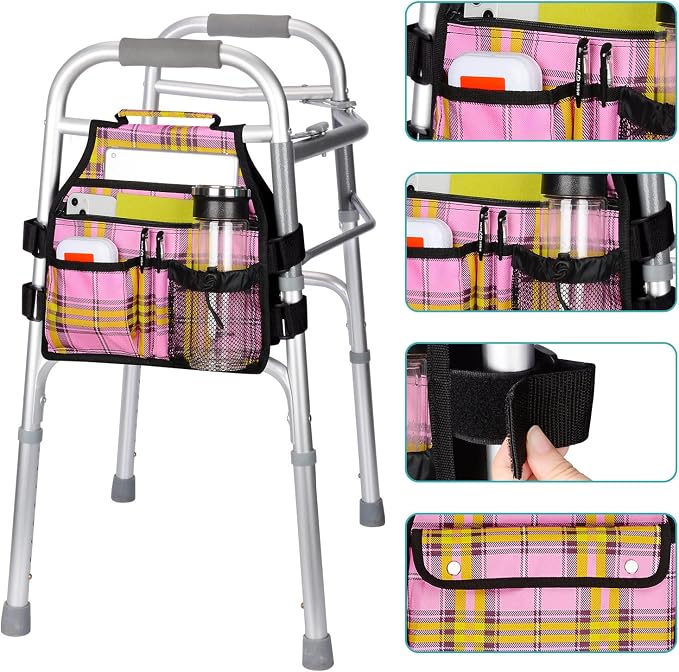 supregear Side Walker Bag, Walker Accessories Bag w/Cup Holder, Folding Walker Basket Waterproof Walker Organizer Caddy Pouch for Most Walker with Side Bar for Seniors, Elderly, Double Sided