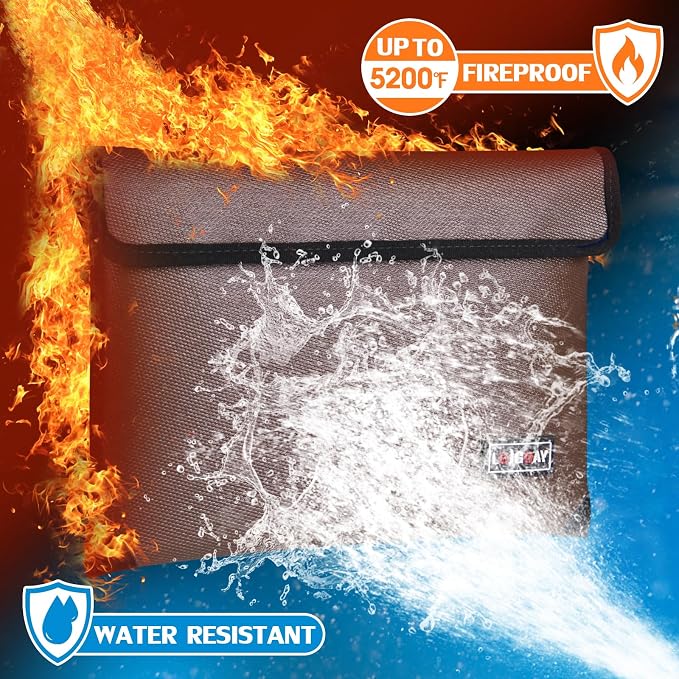 Fireproof Document Bag - with 5200°F Heat Insulated, Waterproof Fireproof Bag with Zipper, 8 Layers of Functional Materials, Fireproof Money Bag for Cash/Documents/Valuables, Fire Bag 11"x7.7" …