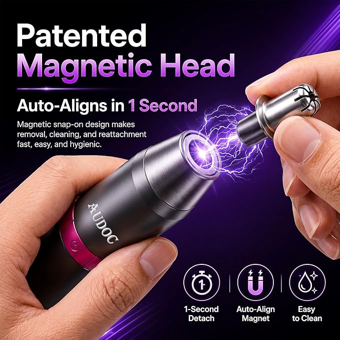 Nose Hair Trimmer for Men with 3 Patented Magnetic Heads | Paintess Nose & Ear Hair Trimmer, Micro-Vacuum & Magnetic Head,USB-C Rechargeable ,Waterproof Design, Painless Grooming Kit,