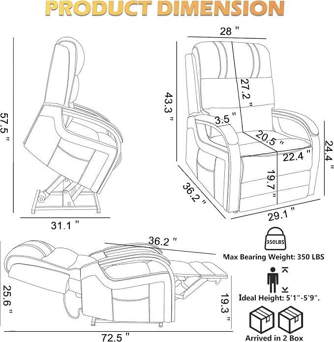 Trustyue Power Lift Recliner Chair, 180° Lay Flat Recliner, Lift Chair with Massage and Heat, Standing Assistance, Infinite Position Reclining, Living Room Chair for Elderly People(Fabric Beige1)