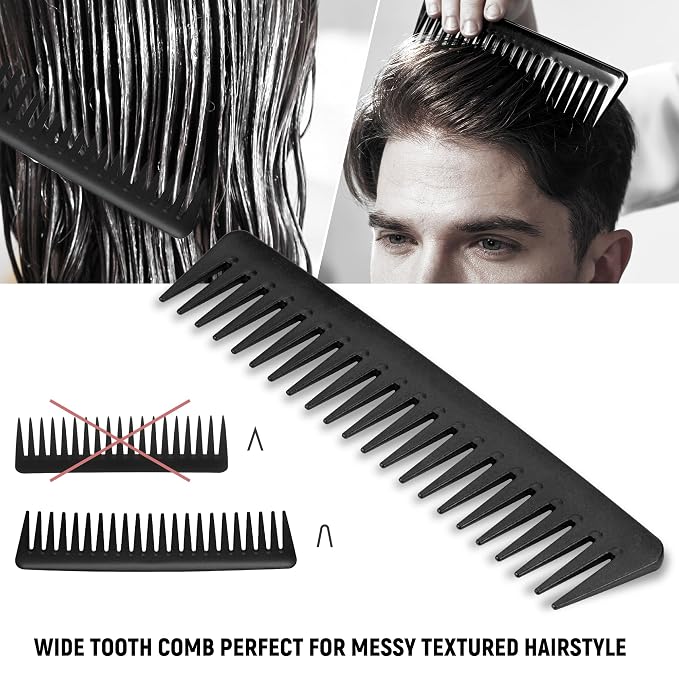 3PCS Comb Set Hair Combs for Men, Fine and Wide Tooth Comb, Roller Brush for Adding Volume, Hair Styling Mens Comb for Styling and Grooming, Frosted Texture