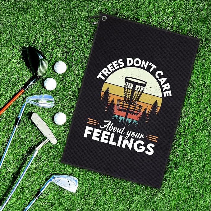 DYJYBMY Trees Don't Care About Your Feelings Printed Disc Golf Towel with Clip, Funny Sport Towel for Disc Lovers Golfer, Father's Day Appreciation Retirement Gifts for Husband Dad Grandpa Golf Lover