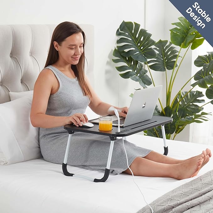 Nestl Fur Reading Pillow with Laptop Lap Desk, Stylish Back Pillow for Sitting Up, Lap Desk with Reading Pillows for Sitting in Bed Adult & Kids, Faux Fur Chair Pillow with Arms - Stone Blue