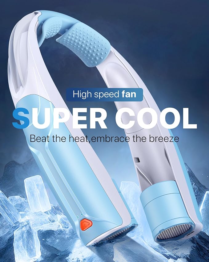 AaoLin Portable Neck Fan with 6000mAh Battery, USB-C Rechargeable, Blue Hands-Free Personal Fan 6 Speeds, 6-20Hrs Cooling for Outdoor Sports/Gym/Office, Adjustable 11oz Lightweight, Neck Cooler