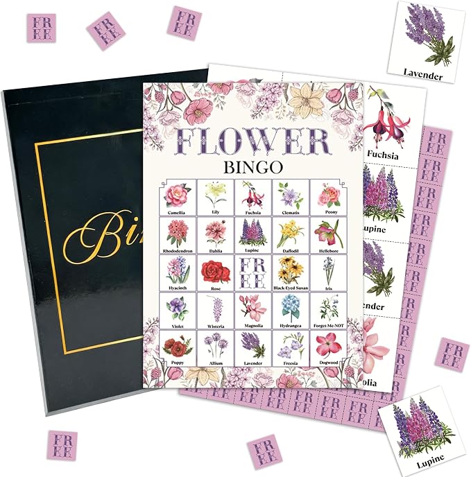 Flowers Bingo Game Cards, Floral Bingo Set for Adults Large Group, Flowers Games for Tea Bridal Shower Birthday Party Decor, Vintage Floral Cards Gifts for Family Friends, 08