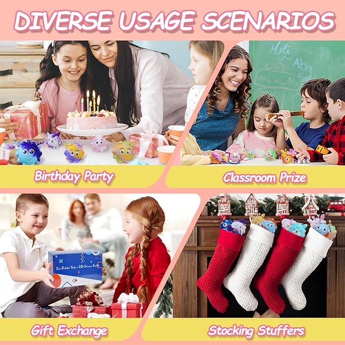 24 Pack Pop Fidget Toys Bulk 3D Stress Ball Toy, Party Favors for Birthday, Sensory Toys Bulk Squeeze Toys, Stress Relief, Easter Basket Stuffers, Classroom Prizes Stocking Stuffers for Adults Toddler