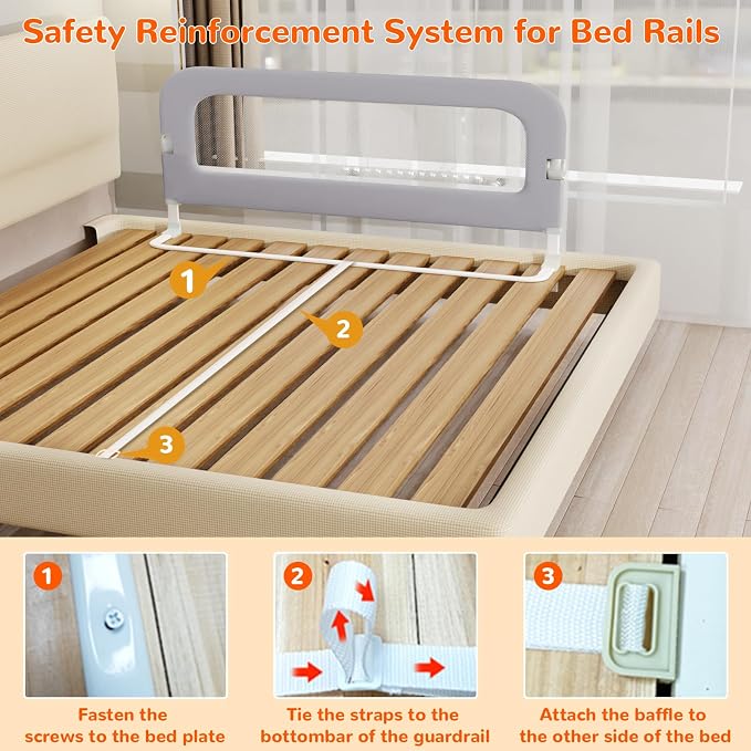 Bed Rail for Toddlers, 32 Inch Toddler Bed Rails, Bed Rail for Baby(Grey) | Adjustable Heights, Folding up Portable, Safe Metal Frame, For Baby, For Crib, Twin, Bunk, Full Size, Queen & King Bed