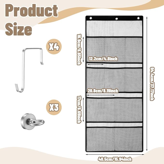 Hushee Magnetic Cruise Shower Organizer over The Door Organizer for Cruise Ships Essentials 2026 Magnetic Door Mesh Hanging with 10 Pocket 4 Large Shoe Rack Storage for Bathroom Cabin Closets(Black)