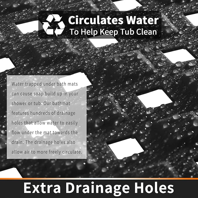 Yimobra Non Slip Bath Mat, Super Strong Suction Cups,34.5"x15.5"Long Tub Mat with Drain Holes, Machine Washable Fast Draining Shower Mats, Bathroom Essentials,Black