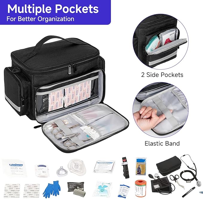 LEFOR·Z Small Medical Bag,First Aid Bag Empty,Home Health Nurse Storage,Pill Bottle Organizer Box,Emergency Medical Supplies Tote with Detachable Divider for Home,Travel(11.75 x 7.6 x 8 inch)