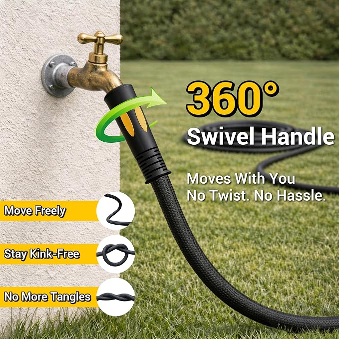 TheFitLife 25 FT Garden Hose, Heavy Duty, Lightweight, Non-Kink, Flexible | 25ft Non-Expandable Water Hose with Nozzle, Easy Control, Ideal for Patios, Small Yards, Daily Watering, 1/2 id x 25 feet