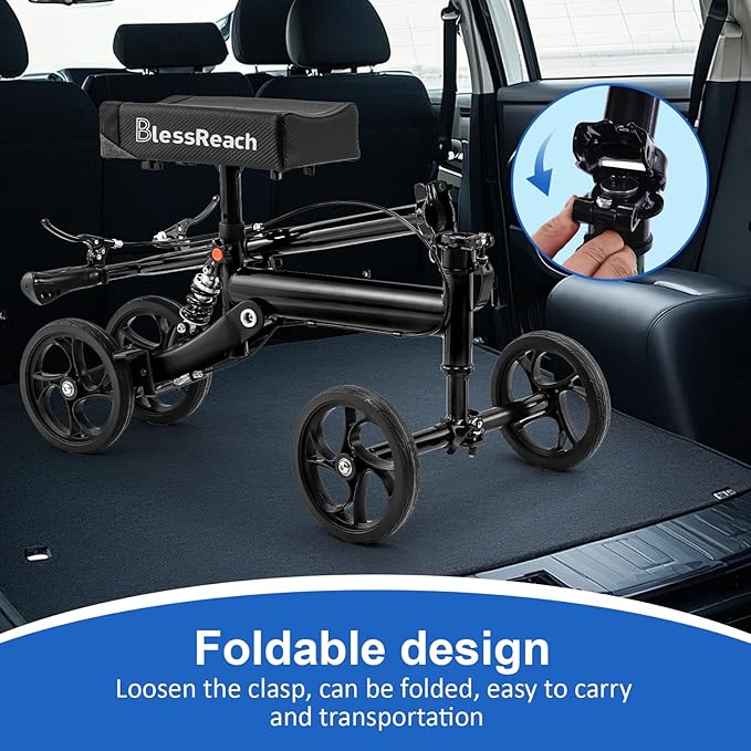 Knee Scooter Steerable Knee Walker Deluxe Medical Scooter for Foot Injuries Adult Compact Crutches Black