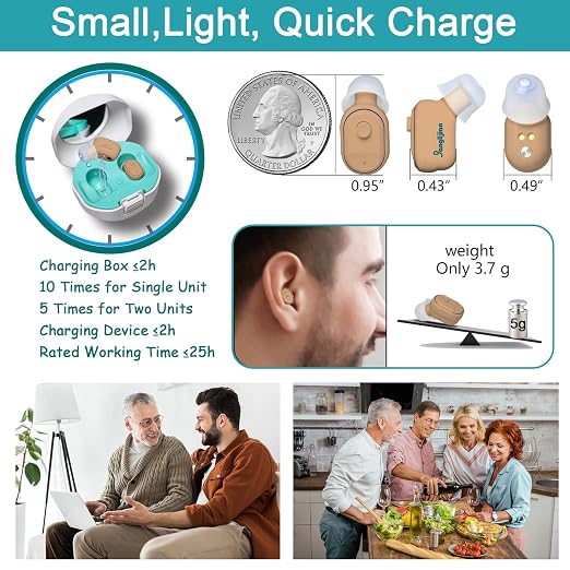Banglijian Hearing Aids Rechargeable for Adults Seniors, Magnetic Contact Charging Box, Mini Sound Amplifier Noise Reduction and Feedback Cancellation (Beige)