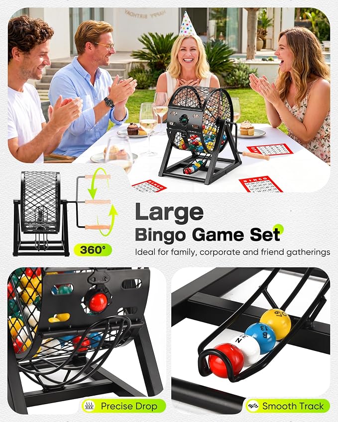 12" Deluxe Bingo Game Set with Cage, Board, Balls, 30 Cards and Chips(Grey) | Bingo Games for Adults, Family Games Bingo Balls with Cage for Fun Family, Large Groups, Parties