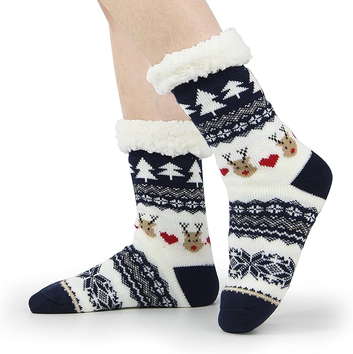BenSorts Women Winter Thick Slipper Socks with Grippers Non Slip Warm Fuzzy Socks Christmas Gifts
