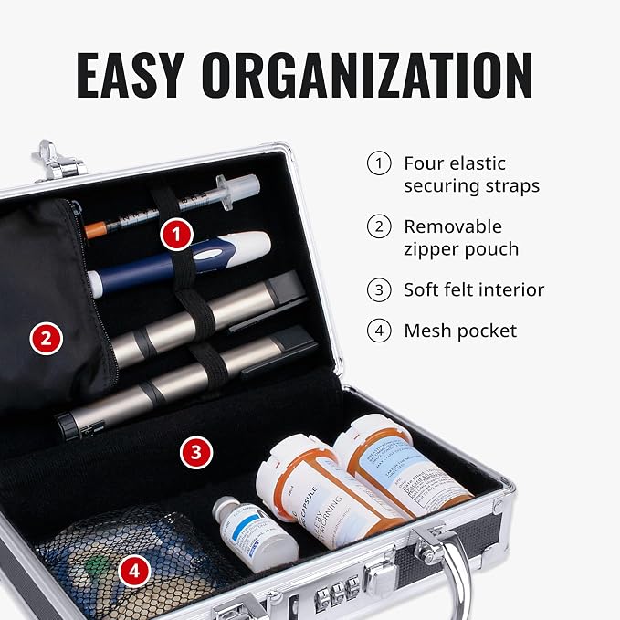Vaultz Locking Medicine Case with Combination Lock - Portable Lock Box Briefcase for Medications, Cash & Valuables, Organized Storage Case with Handle, 1 Pack (8.38x5.75x2.75)