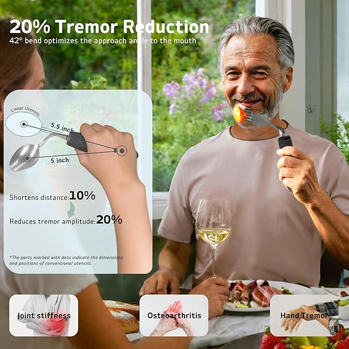3-Piece Adaptive Utensils Set - 42° Angled Parkinsons Utensils, 2.5 oz Weighted Utensils for Tremors and Parkinsons Patients, Easy Grip Weighted Silverware for Hand Tremors (Left-Handed)
