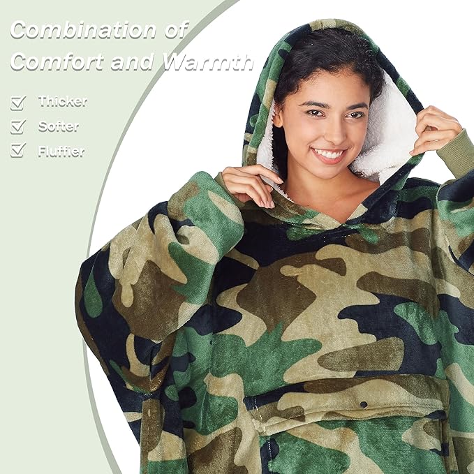 Catalonia Oversized Blanket Hoodie Sweatshirt, Wearable Sherpa Lounging Pullover for Adults Women Men