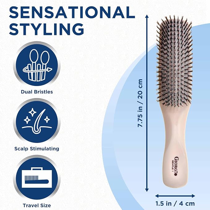 Giorgio Gentle Full Size Hair Brush – Ivory, 7.75 Inch, Men, Women & Kids, Detangler for Fine, Thick & Curly Hair, Scalp Massager, All Hair Types