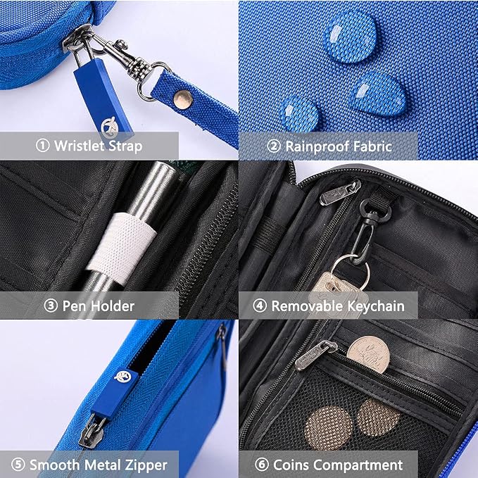 VanFn RFID Travel Passport Wallet, Family Passport Holder, Trip Document Organizer P.Travel Series (Nylon - Blue)