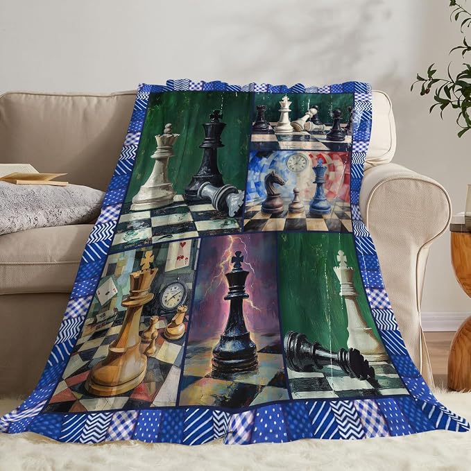 Yibuda Chess Blanket Chess Board Flannel Plush Throw Blanket Cozy Board Game Decor Fleece Stuff Blanket Gifts for Lover Girls Boys Kids Adults Women Bed Travel 60"x80"