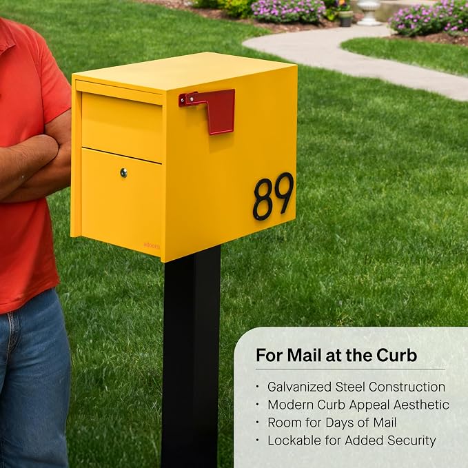 Adoorn Lockable Post Mount Mailboxes for Outside - Large Anti-Theft Locking Mailbox for Packages and Letters - Weatherproof Construction - Durable Steel - 15.5" H x 12" W x 18.5" D - Yellow