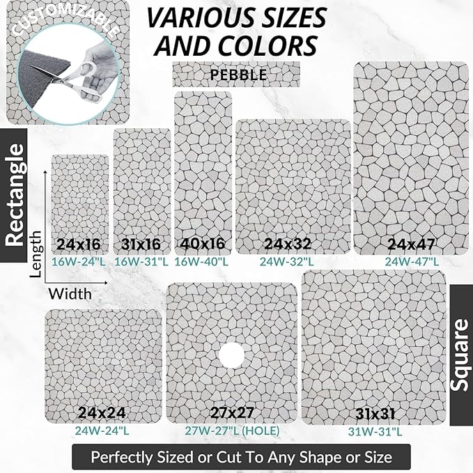 Anti Slip Shower Mat - Non Slip Shower Mats for Inside Shower - Large 47x24 Loofah Shower Floor Mat Non Slip - Bath Mat for Shower - Secure Mat Without Suction Cups (47x24 Pebble)