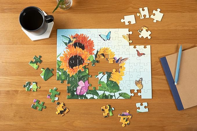 Large Piece Jigsaw Puzzle – Easy & Colorful, Dementia & Memory Activities for Seniors, Elderly Gifts, 48 Pieces, Summer Bloom
