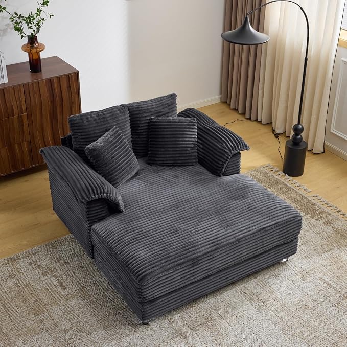 VINGLI Floating Chaise Lounge Chair with LED Light, Cloud Couch with Pillow Armrests, Acrylic Legs, High Density Foam Lounge Sofa, Modern Upholstered Chaise Chair for Living Room, Bedroom, Apartment