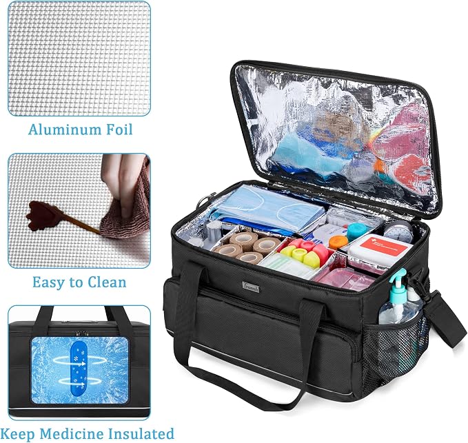 Trunab Large Insulated Medical Bag with Dividers, Easy-Clean Trauma Pouch | Empty Bag for Custom Setup, Ideal for Home/Travel/Camping, Wipe-clean Interior