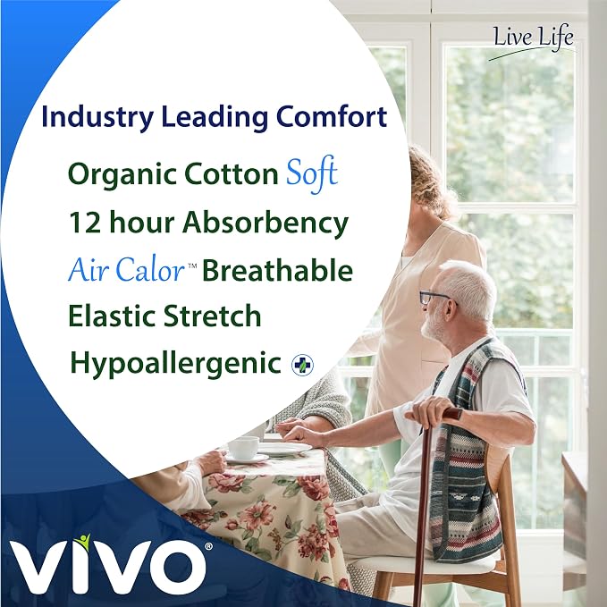 VIVO Organic Cotton Overnight Sensitive Skin Adult Incontinence Diaper Briefs with Tabs, Medium 44 Count