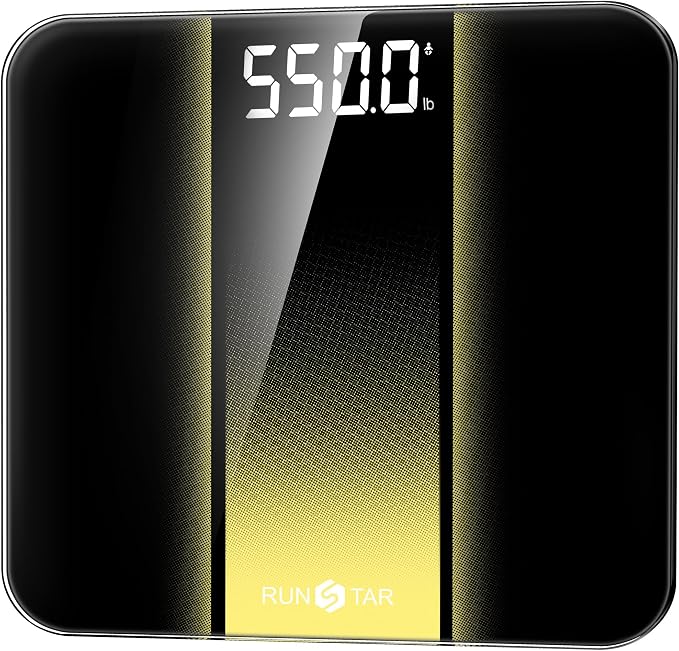 RunStar 14-Inch Scale for Body Weight 550lbs, Extra Wide Platform Digital Bathroom Scale Highly Accurate, Large LED Display, Baby/Pet Mode, 8mm Tempered Glass for Heavy People