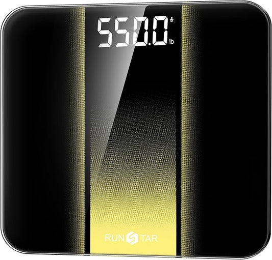 RunStar 14-Inch Scale for Body Weight 550lbs, Extra Wide Platform Digital Bathroom Scale Highly Accurate, Large LED Display, Baby/Pet Mode, 8mm Tempered Glass for Heavy People