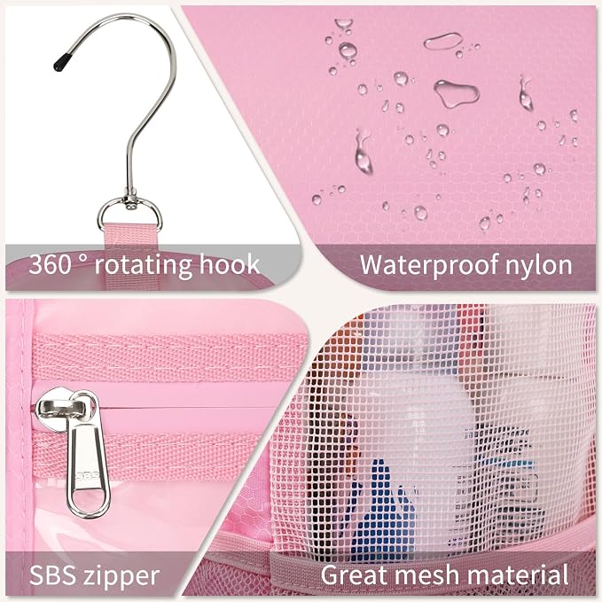 Ethereal Pink Hanging Mesh Shower Caddy Portable for College Dorm Room Essentials, Large Capacity Shower Bag for Guys/Girls, for Beach, Swimming, Gym
