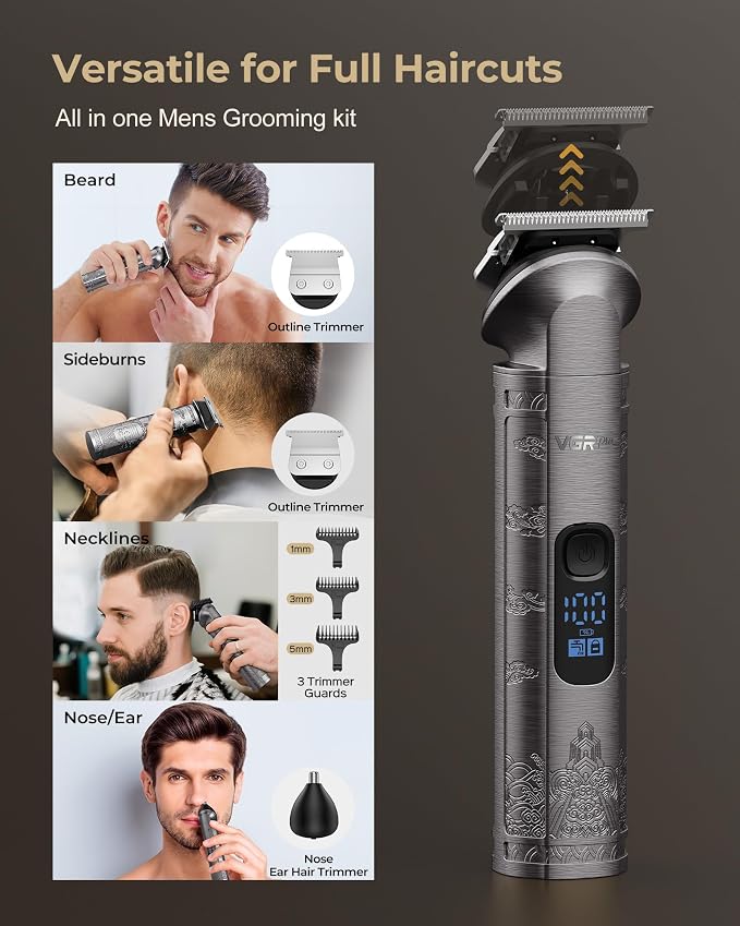 Hair Clippers for Men Professional, Cordless Hair Clippers for Hair Cutting, Mens Clippers and Trimmers Set, Electric Hair Trimmer for Men with Package Box | 7000RPM Grooming Kit with EVA Case, LED display, 14 Guide Combs (including Right & Left Ear Ta...