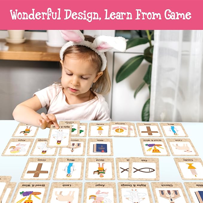 Hebayy Bible-Themed Matching Game, 80 PCS Bible Concentration Memory Cards for Christian 40 Pairs Biblical Character Cards Educational Toys for Kids, Adults