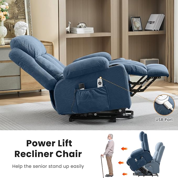MAHOMICO Power Lift Recliner Chair for Elderly with Vibration Massage and Lumbar Heating Electric Oversized Single Sofa with Cup Holder and USB Charge Port for Living Room