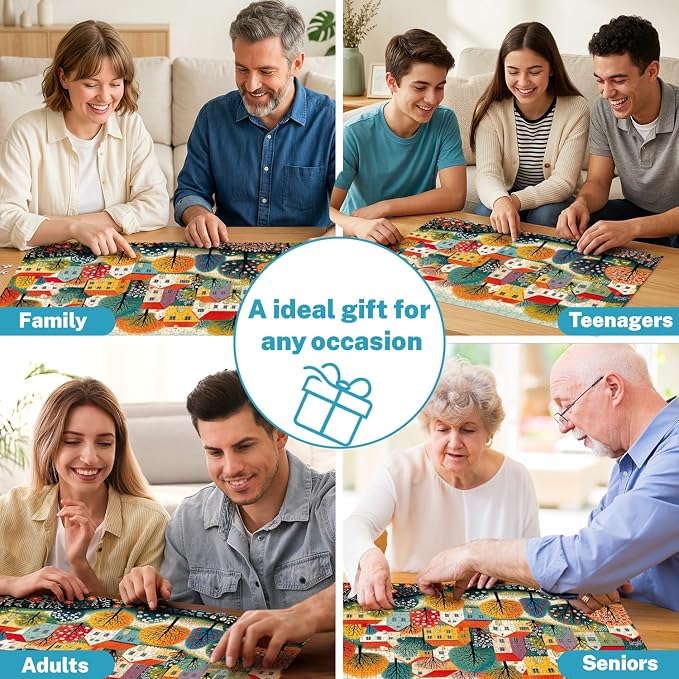 500 Piece Jigsaw Puzzle for Adults & Seniors, Colorful Folk Art Village with Charming Houses & Flowers, Brain Teaser Puzzle Game, Home Decor, Birthday Gift