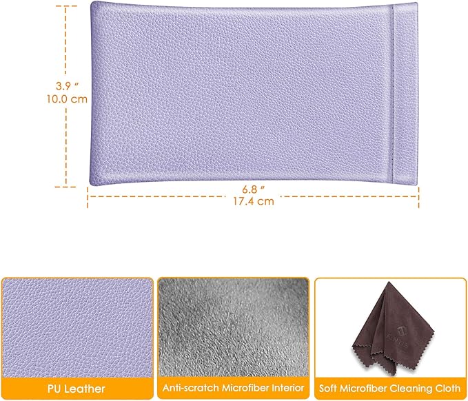 FINTIE Soft Eyeglasses Case with Cleaning Cloth, Portable Squeeze Top Vegan Leather Glasses Pouch, Sunglasses Eyewear Bag