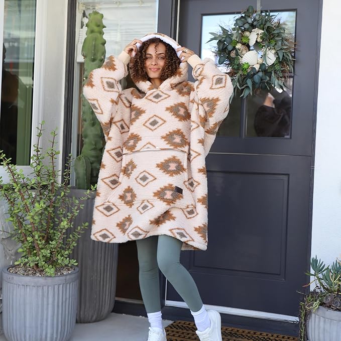 Catalonia Oversized Blanket Hoodie Sweatshirt, Wearable Sherpa Lounging Pullover for Adults Women Men