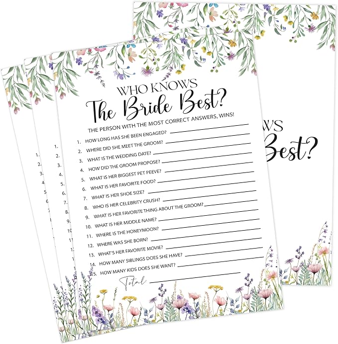 Wildflower Bridal Shower Games, Boho Flowers Who Knows The Bride Best Game for 30 Guests with Game Cards, Bridal Shower Decor, Wedding Decorations Supplies (29)