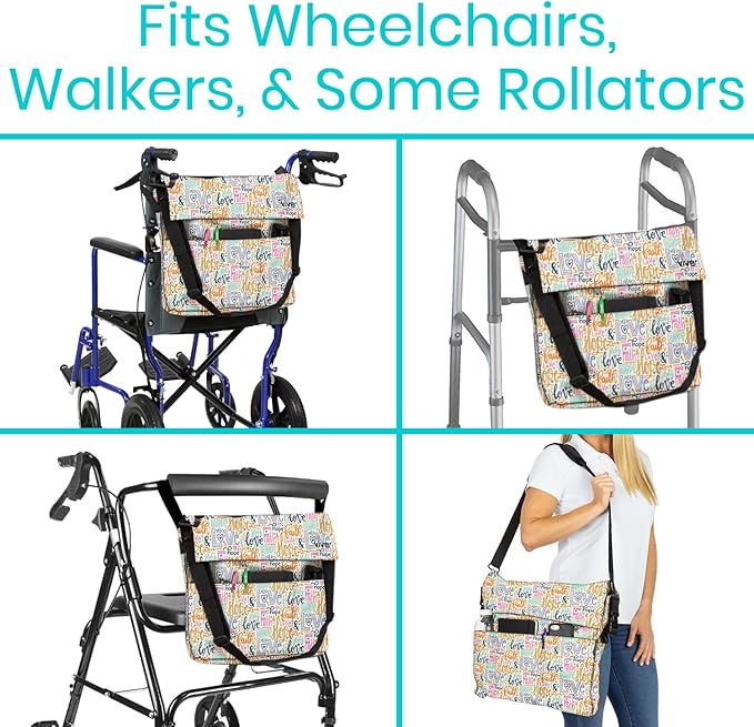 Vive XL Wheelchair Accessories Bag - Waterproof, Scratch-Resistant, Double-Stitched, Machine Washable for Adults, Seniors, 15 Colors - Storage Walker Backpack to Hang on Back