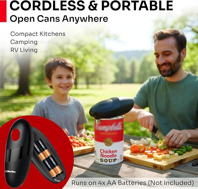 MUELLER HOME SmoothEdge Auto Electric Can Opener, Black | Battery-Operated, One-Touch with Magnet Lid Lifter, Portable Hands-Free Automatic, For Seniors & Arthritis