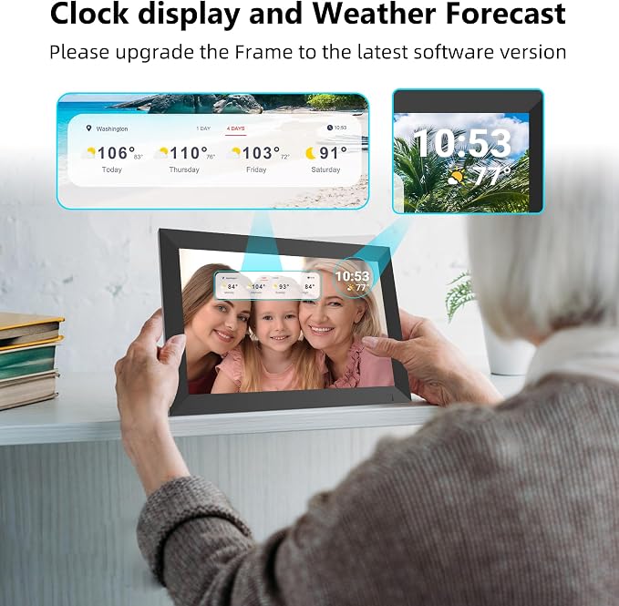 10.1 Inch WiFi Digital Photo Frame, 32GB Smart Digital Picture Frame with IPS Touch Screen, Motion Sensor, Auto-Rotate, Share Photos via Frameo App, Calendar, Ideal Gifts for Mom Grandparents