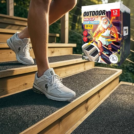 Outdoor Stair Treads Non-Slip 30" x 8" 12-Pack Waterproof 80-Grit Grip Tape