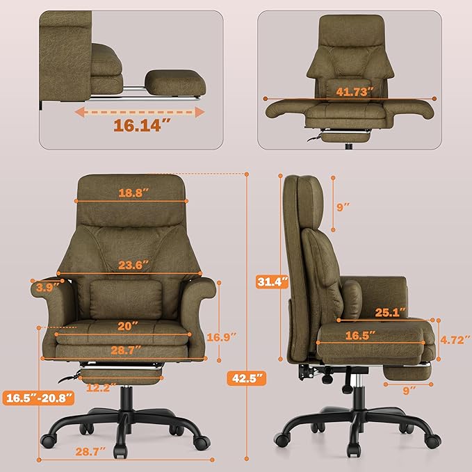 ELABEST C39 Cross Legged Office Chair with Footrest & Convertible Armrests-Pet-Friendly Criss Cross Home Desk Chair, Ergonomic Recliner with Lumbar Pillow,Big and Tall Executive Chair
