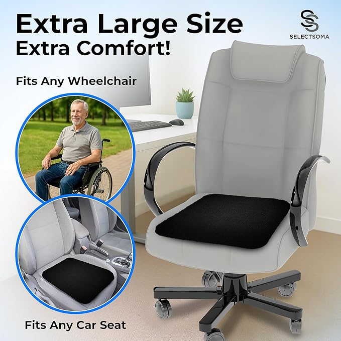 SelectSoma Gel Seat Cushion for Long Sitting, Pressure Relief for Sciatica, Tailbone, Coccyx & Back Pain, Office Chair, Wheelchair, Car & Truck – Large Size Blue Gel